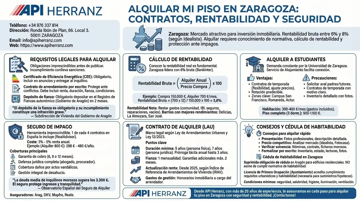 Alquilar mi piso en Zaragoza: Contratos, rentabilidad y seguridad