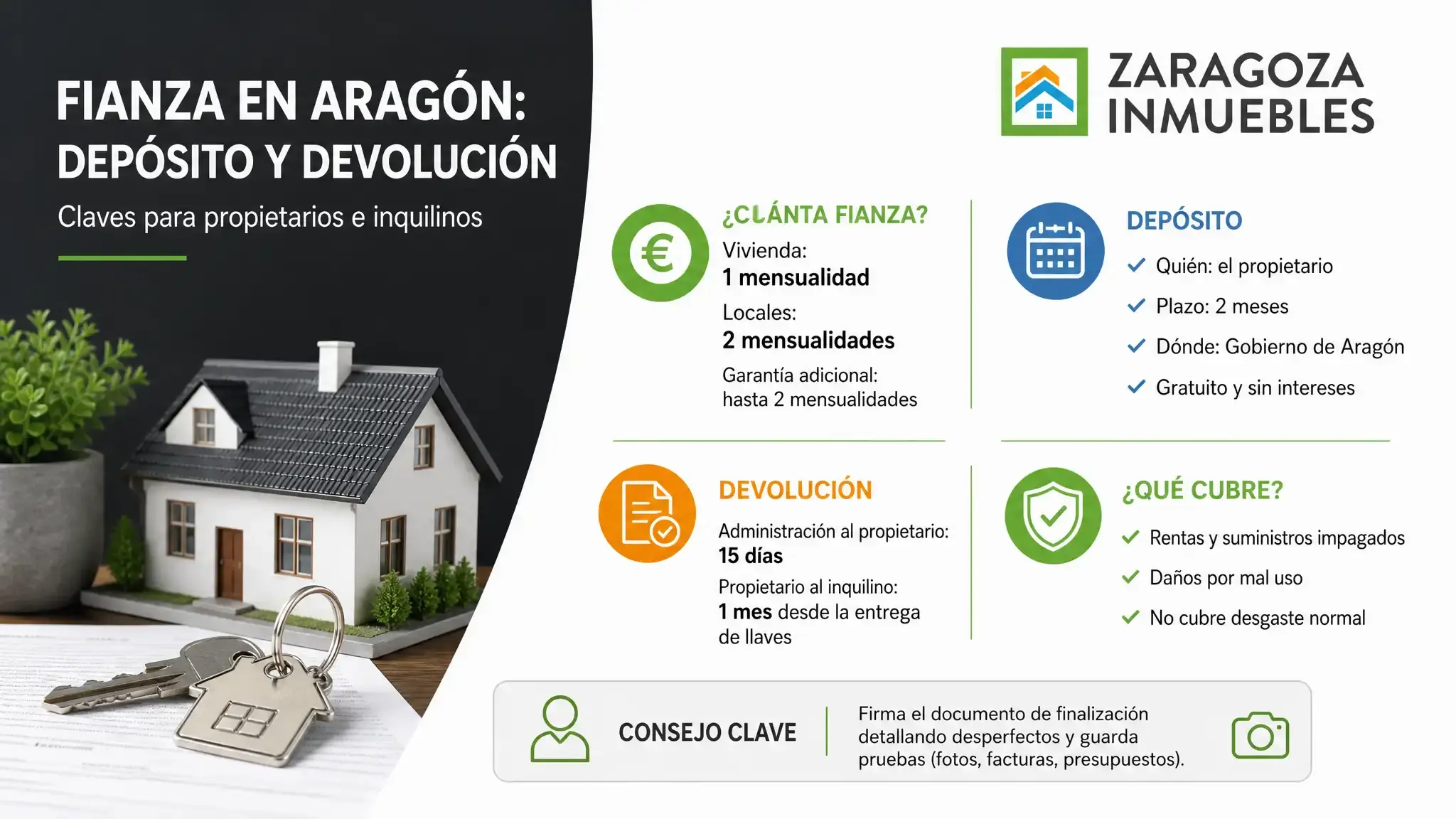 La fianza se deposita en el Gobierno de Aragón en dos meses desde la firma, se recupera en 15 días al pedirla y se devuelve al inquilino en un mes.