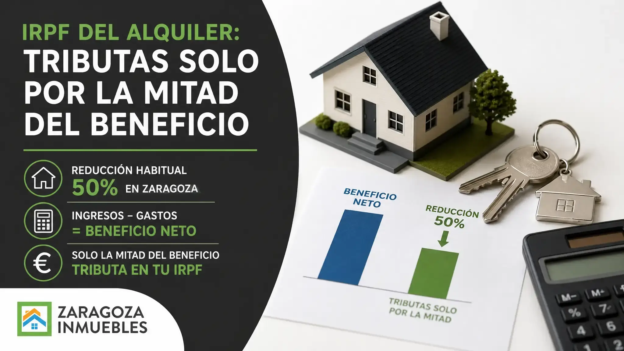 Los ingresos del alquiler tributan en el IRPF por el rendimiento neto, con una reducción del 50% en Zaragoza para contratos nuevos.