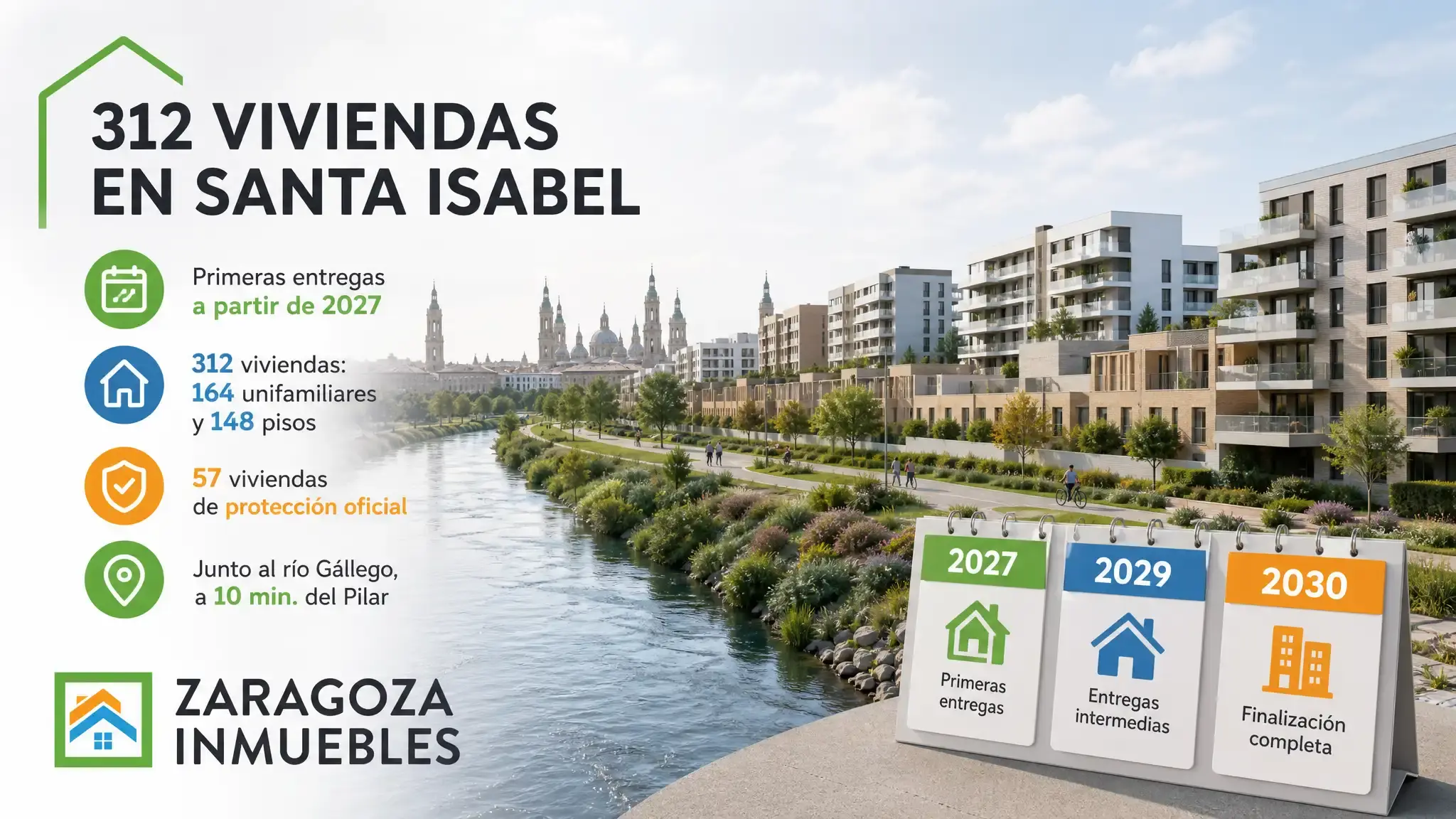 Las primeras entregas de las 312 viviendas de Santa Isabel llegan en 2027; la promoción se completa entre 2029 y 2030, con 57 pisos de protección oficial.